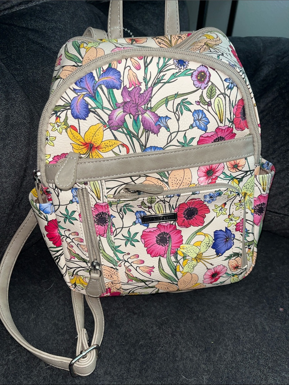 Floral Print Cream Mini Backpack Purse